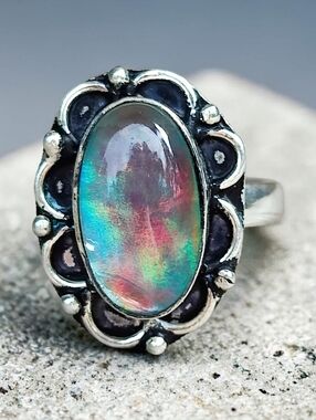 Sterling Silver Aurora Opal Ring